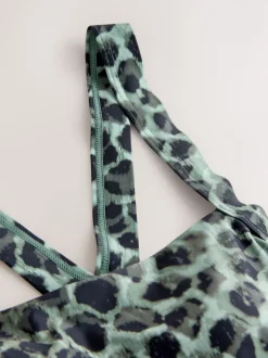 Imprimé léopard vert/noir - Robe de bain à jupes avec contrôle du ventre