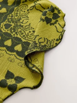 Imprimé motif paisley patch ocre - Haut intelligent texturé à manches évasées