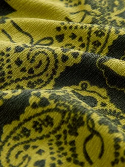 Imprimé motif paisley patch ocre - Haut intelligent texturé à manches évasées