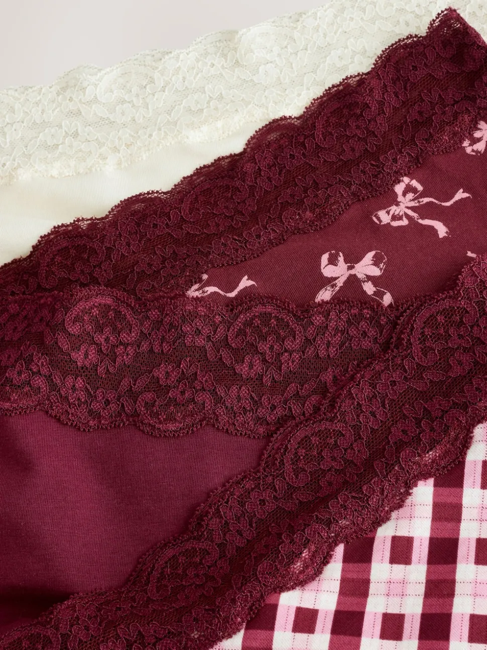 Imprimé nœud baies - Lot de 4 culottes en coton et dentelle