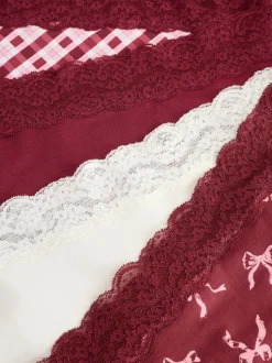 Imprimé nœud baies - Lot de 4 culottes en coton et dentelle