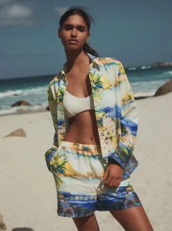 Imprimé scénique - Short à taille élastique en lin