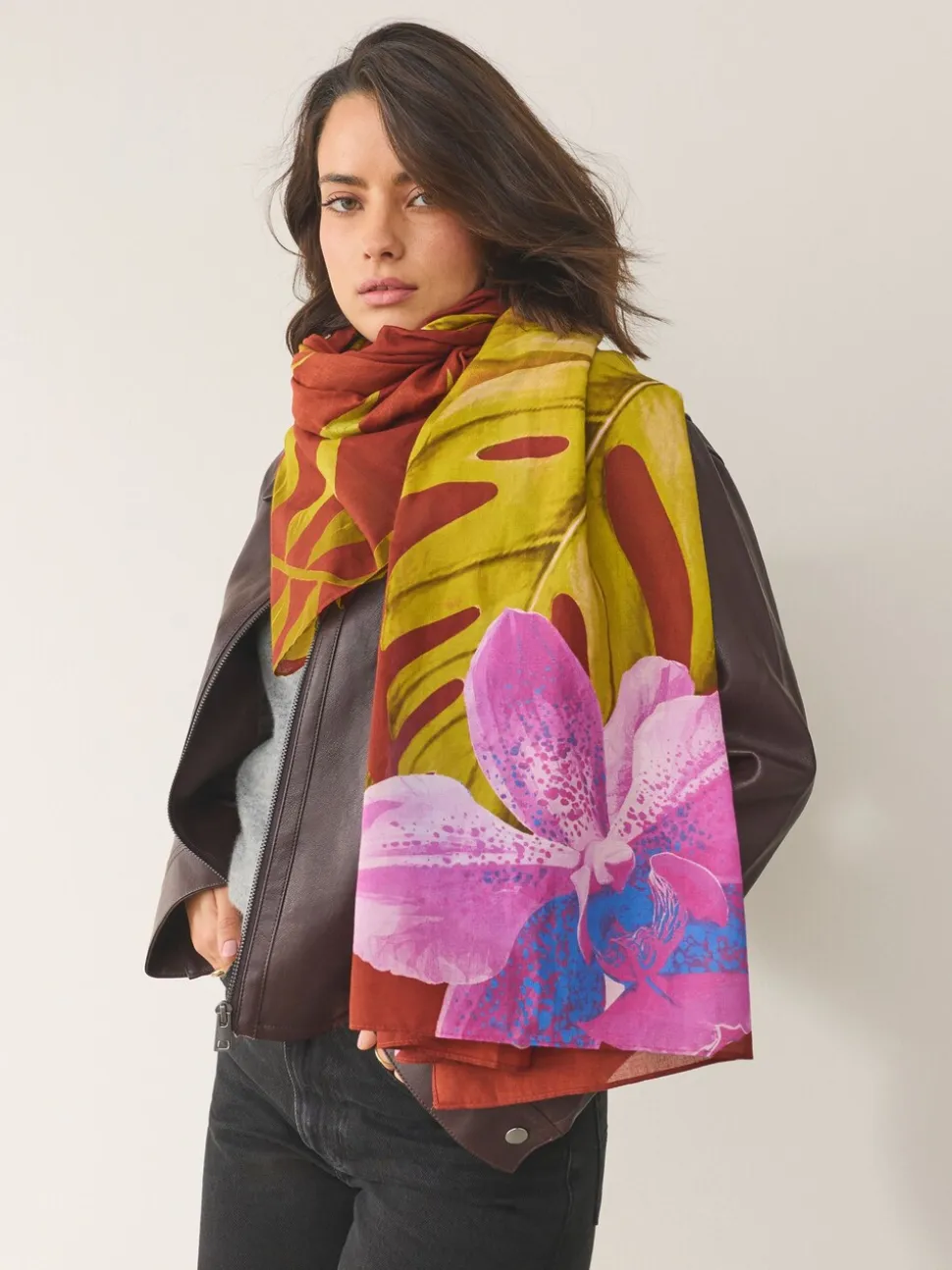 Imprimé tropical rouille - Écharpe légère