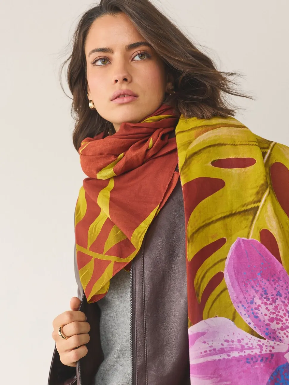 Imprimé tropical rouille - Écharpe légère