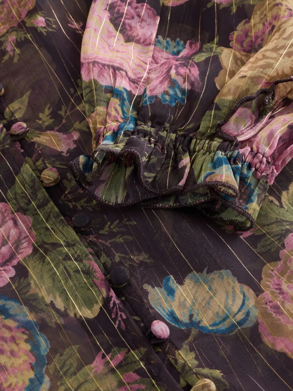 Imprimé Uffington noir - Chemisier Laura Ashley en mousseline à volants avec Lurex