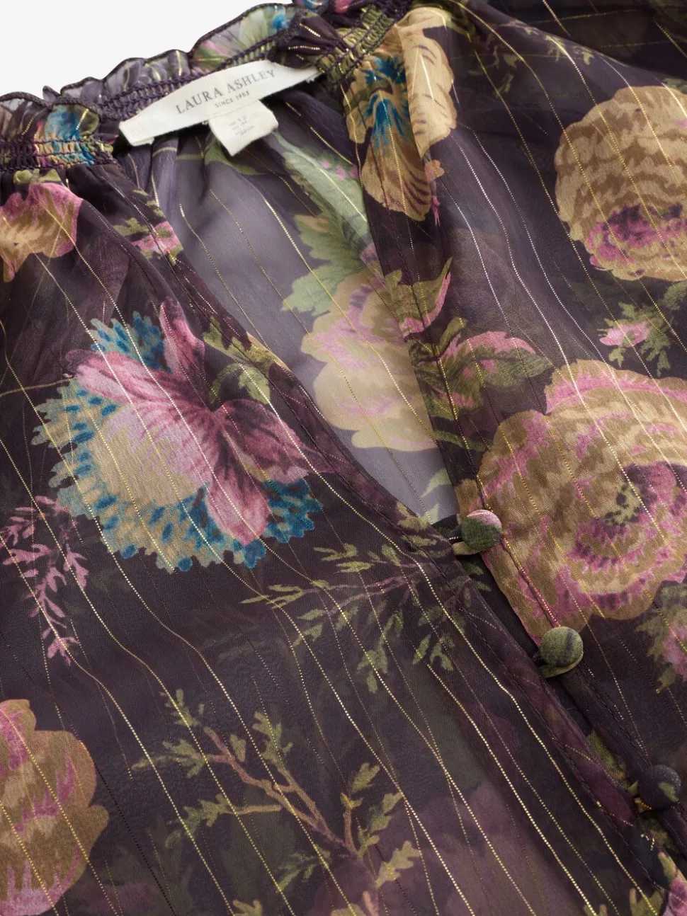 Imprimé Uffington noir - Chemisier Laura Ashley en mousseline à volants avec Lurex