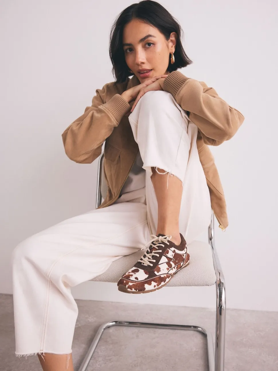 Imprimé vache - Baskets slim en cuir haut de gamme à lacets