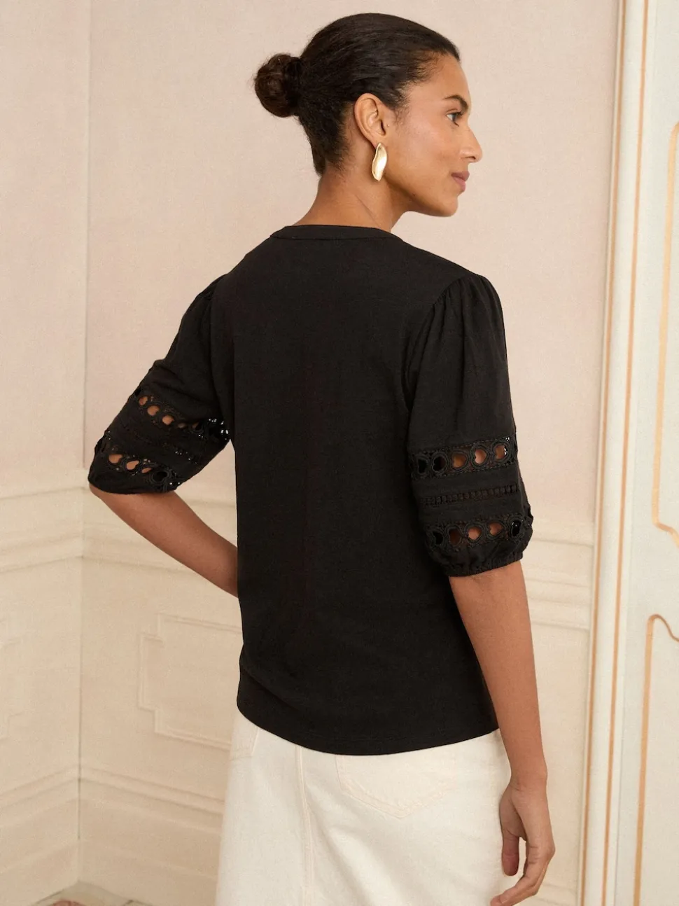 Insert en dentelle cœur noir - T-shirt Love & Roses Col en V en jersey