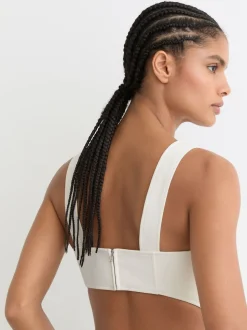 ivoire - Robe mi-longue Reiss Dina en sergé à découpe à la taille