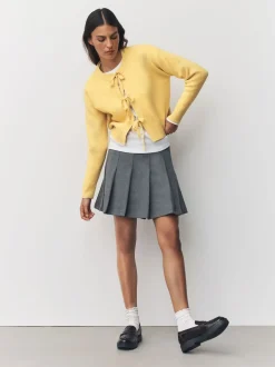 Jaune - Cardigan super doux en maille avec cravate devant