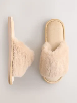 Jaune - Chaussons latéraux en fausse fourrure