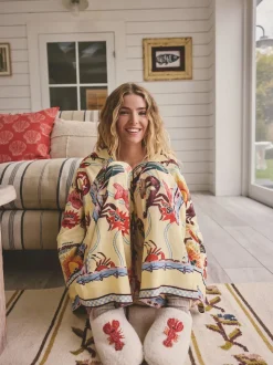 Jaune - Pyjamas boutonnés en Blend viscose/Lin