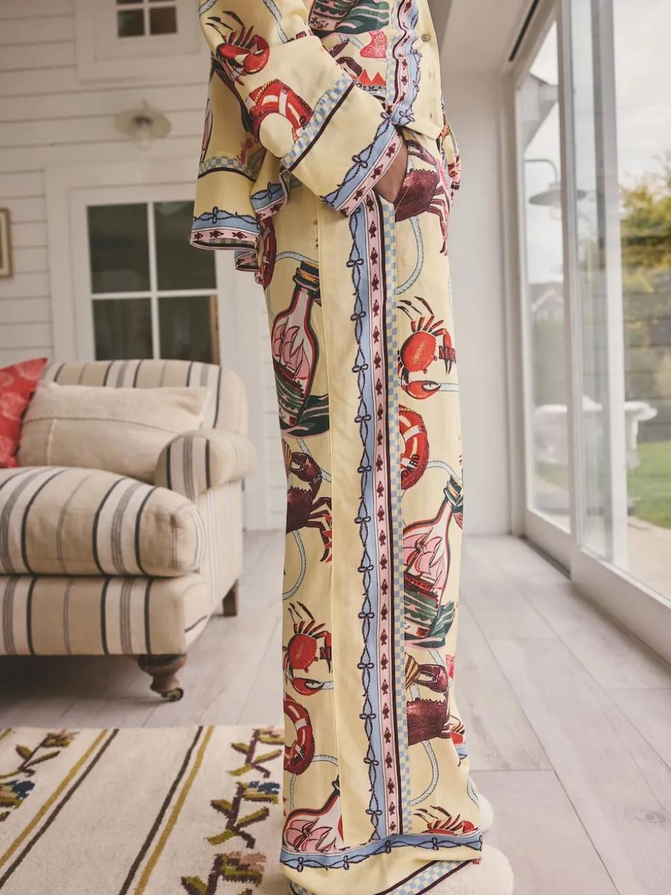 Jaune - Pyjamas boutonnés en Blend viscose/Lin