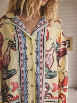 Jaune - Pyjamas boutonnés en Blend viscose/Lin