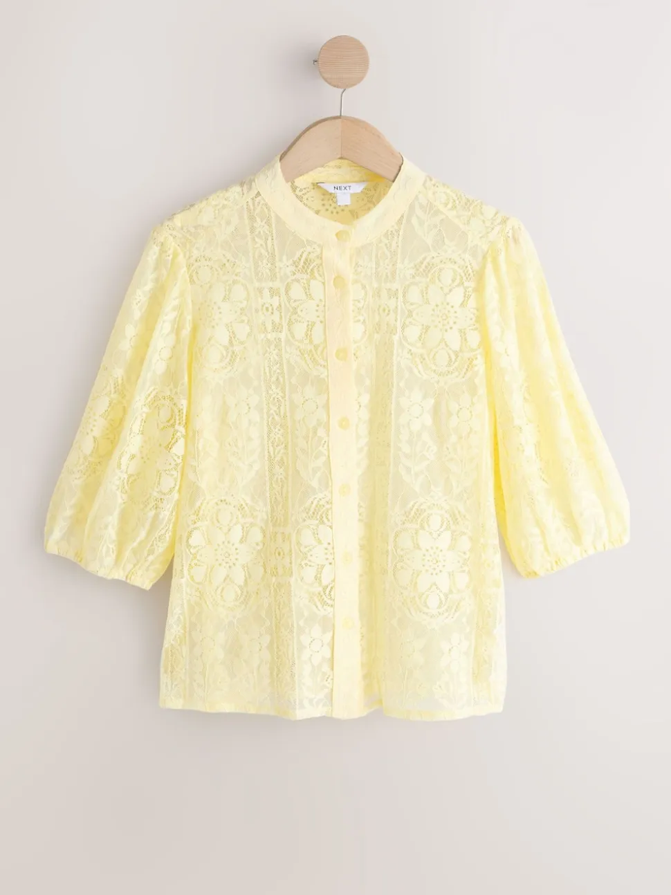 Jaune citron - Chemisier à manches mi-longues en dentelle