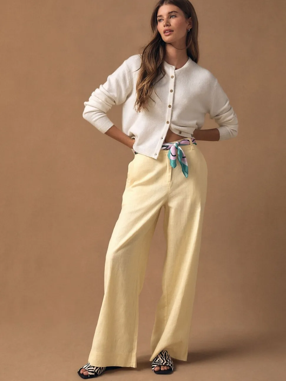 Jaune citron - Pantalons intelligents à jambe large en lin Blend