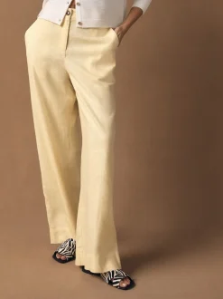 Jaune citron - Pantalons intelligents à jambe large en lin Blend