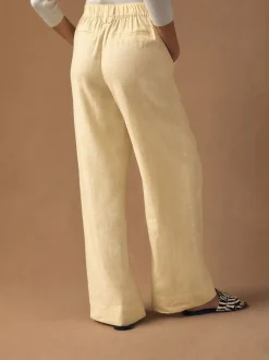Jaune citron - Pantalons intelligents à jambe large en lin Blend