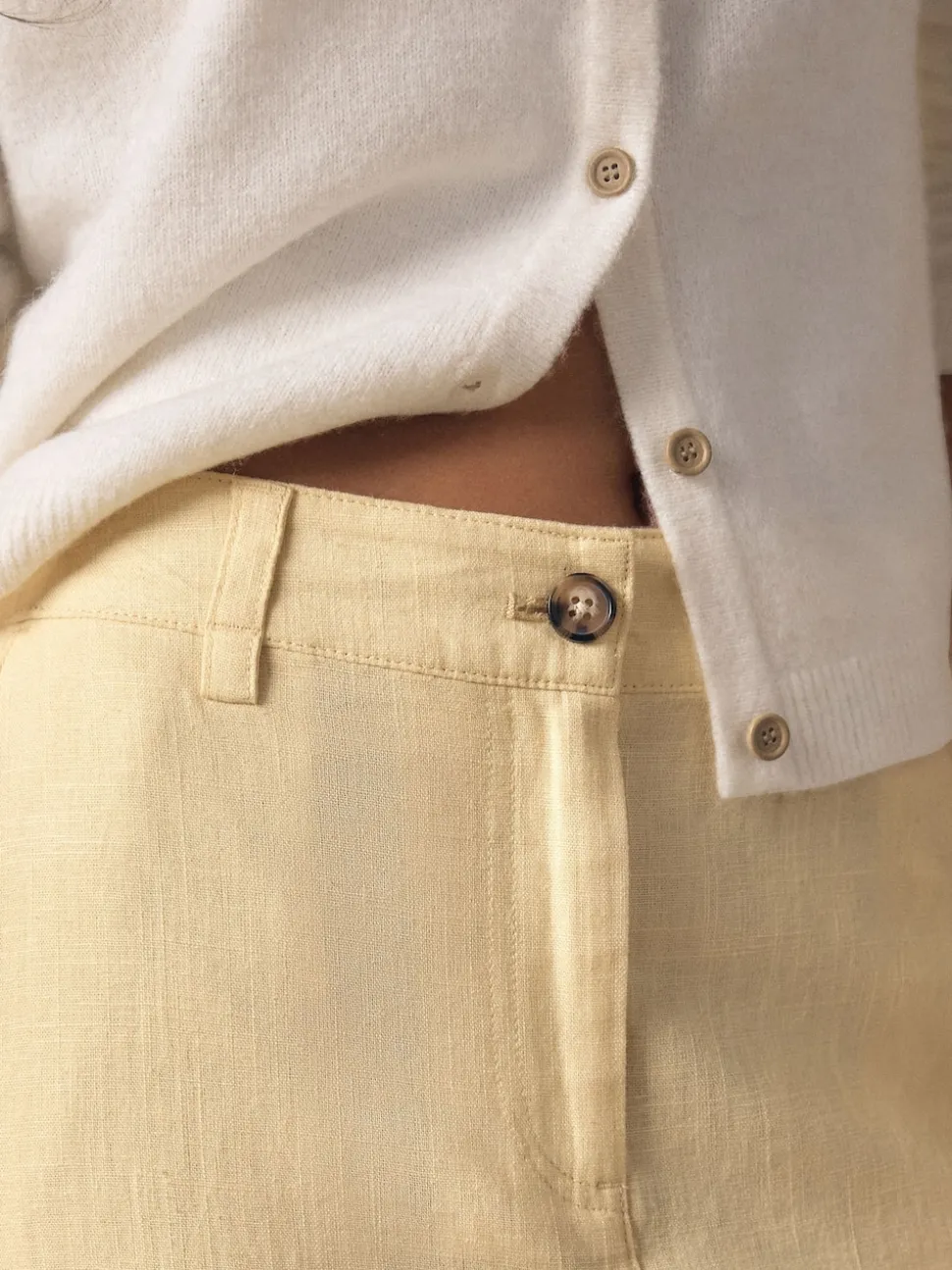 Jaune citron - Pantalons intelligents à jambe large en lin Blend