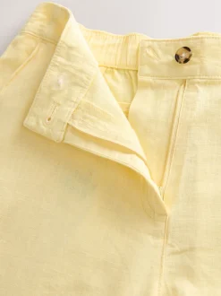 Jaune citron - Shorts de genou de mélange de lin