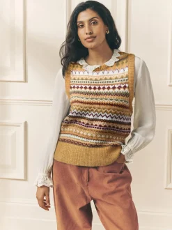 Jaune moutarde - Débardeur Laura Ashley Fairisle en maille