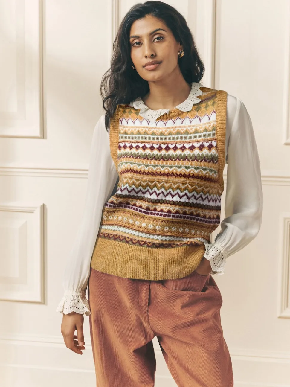 Jaune moutarde - Débardeur Laura Ashley Fairisle en maille