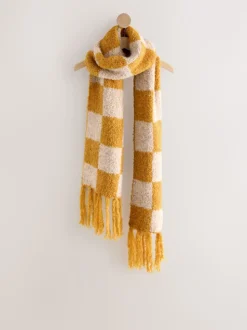 jaune ocre - Écharpe lourde en maille bouclée à damier
