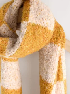 jaune ocre - Écharpe lourde en maille bouclée à damier
