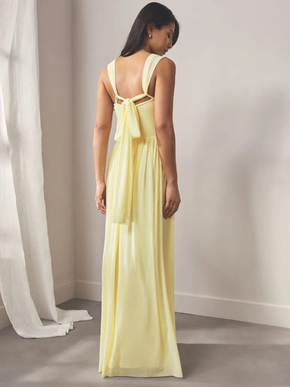 Jaune pastel - Robe longue de demoiselle d’honneur multicolore en maille pour invitée de mariage