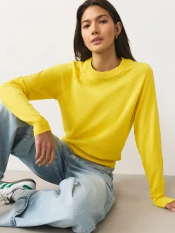 Jaune vif - Pull col rond riche en coton au toucher doux