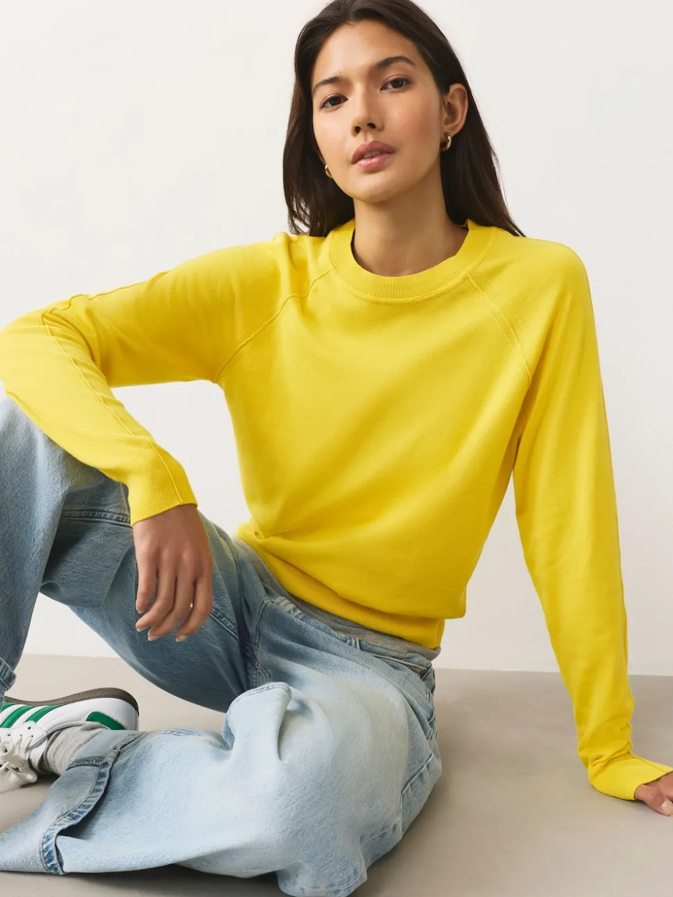Jaune vif - Pull col rond riche en coton au toucher doux