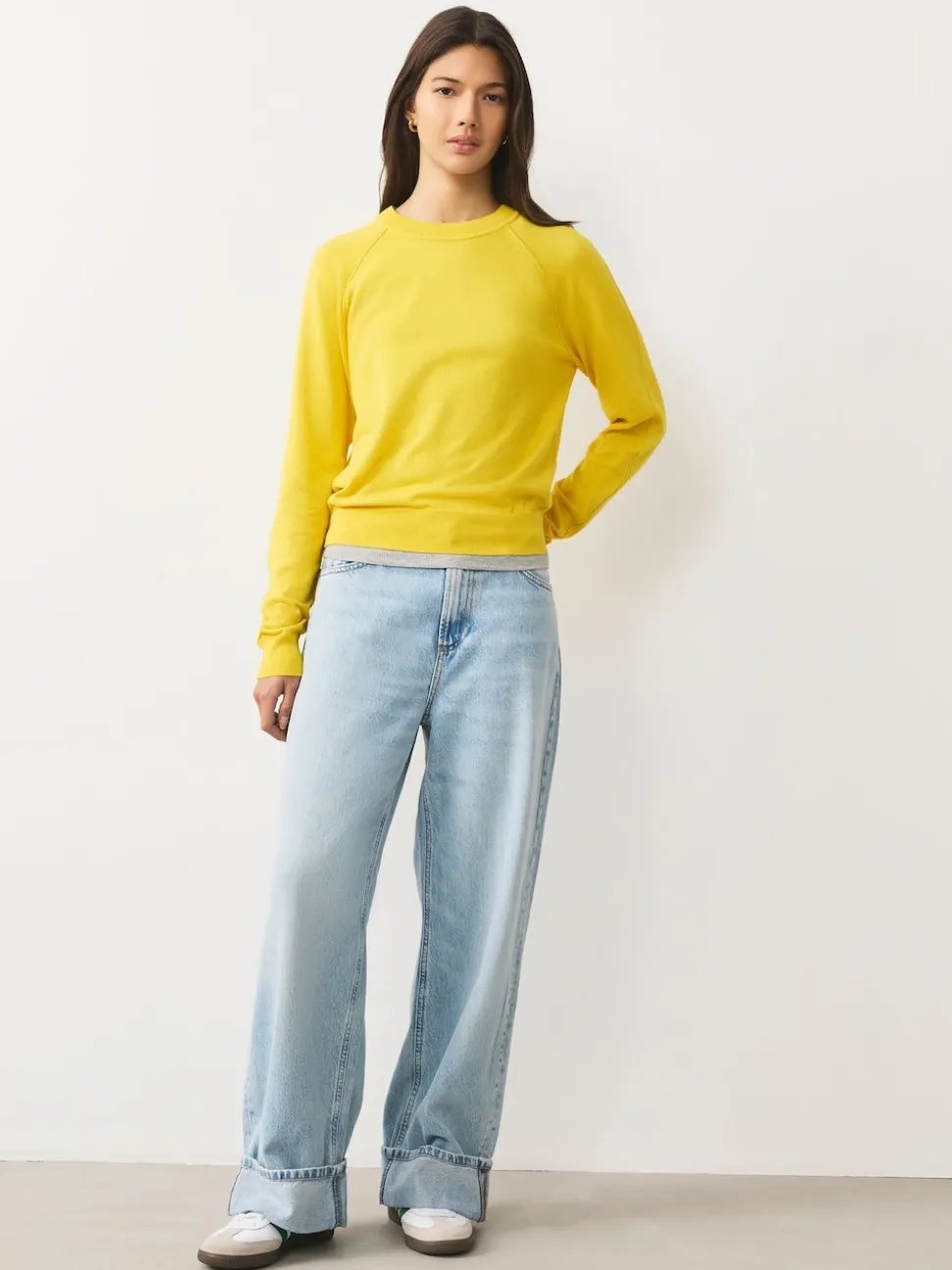 Jaune vif - Pull col rond riche en coton au toucher doux