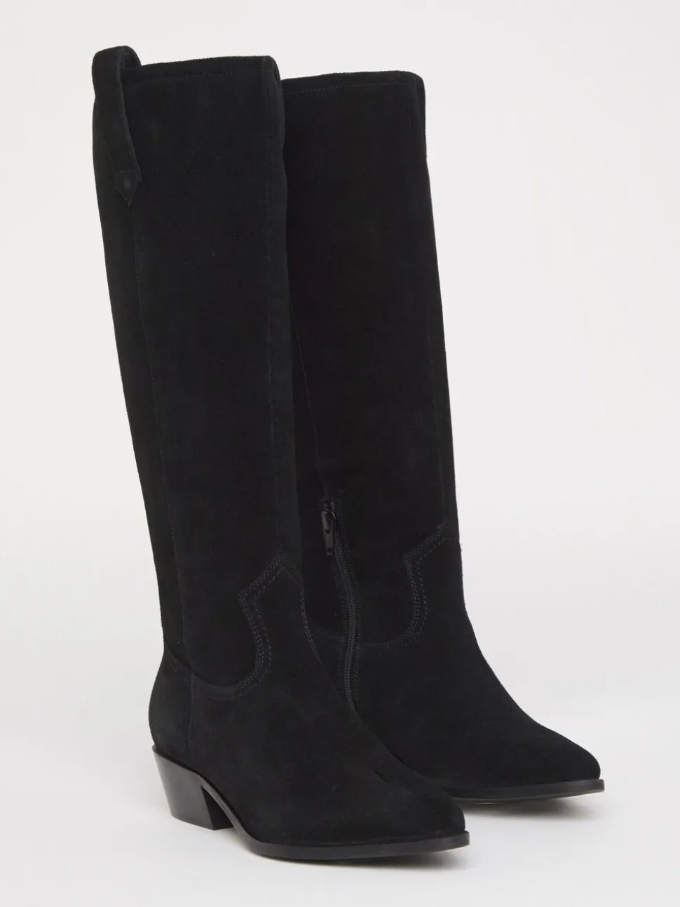 JD Williams Bottes western en daim véritable au genou dans un mollet courbé