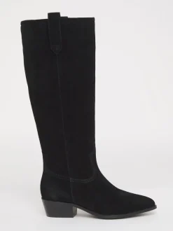 JD Williams Bottes western en daim véritable au genou dans un mollet courbé