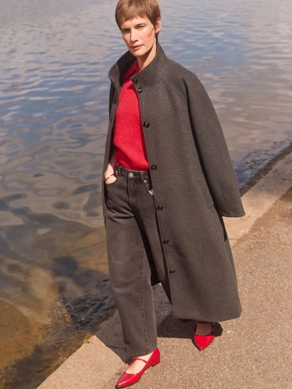 JD Williams Manteau long en laine Blend col cheminée