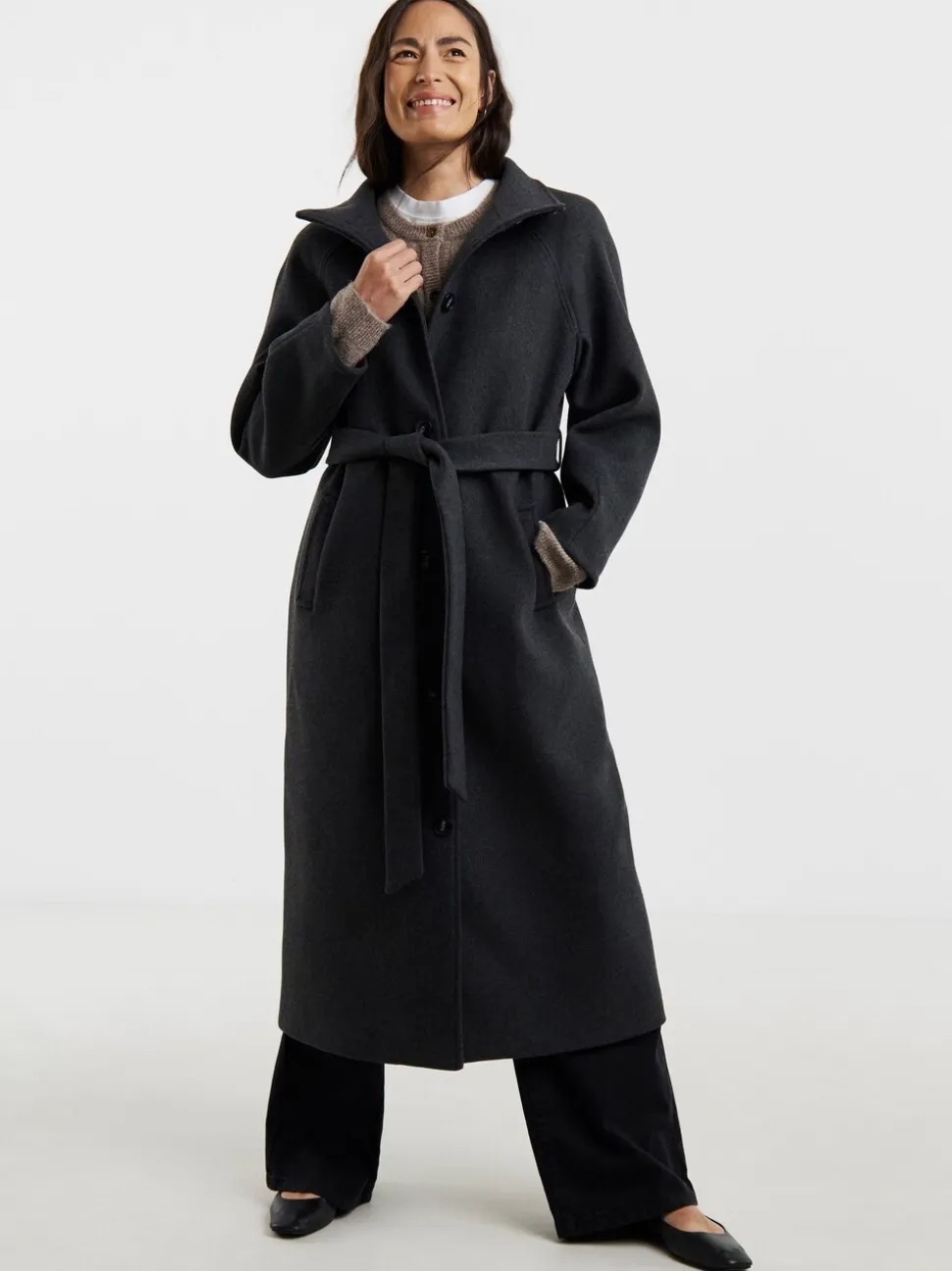 JD Williams Manteau long en laine Blend col cheminée
