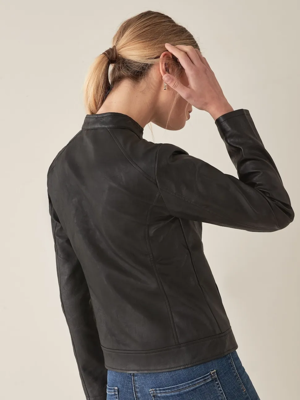 JDY Veste en faux cuir sans col 100% coton