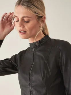 JDY Veste en faux cuir sans col 100% coton