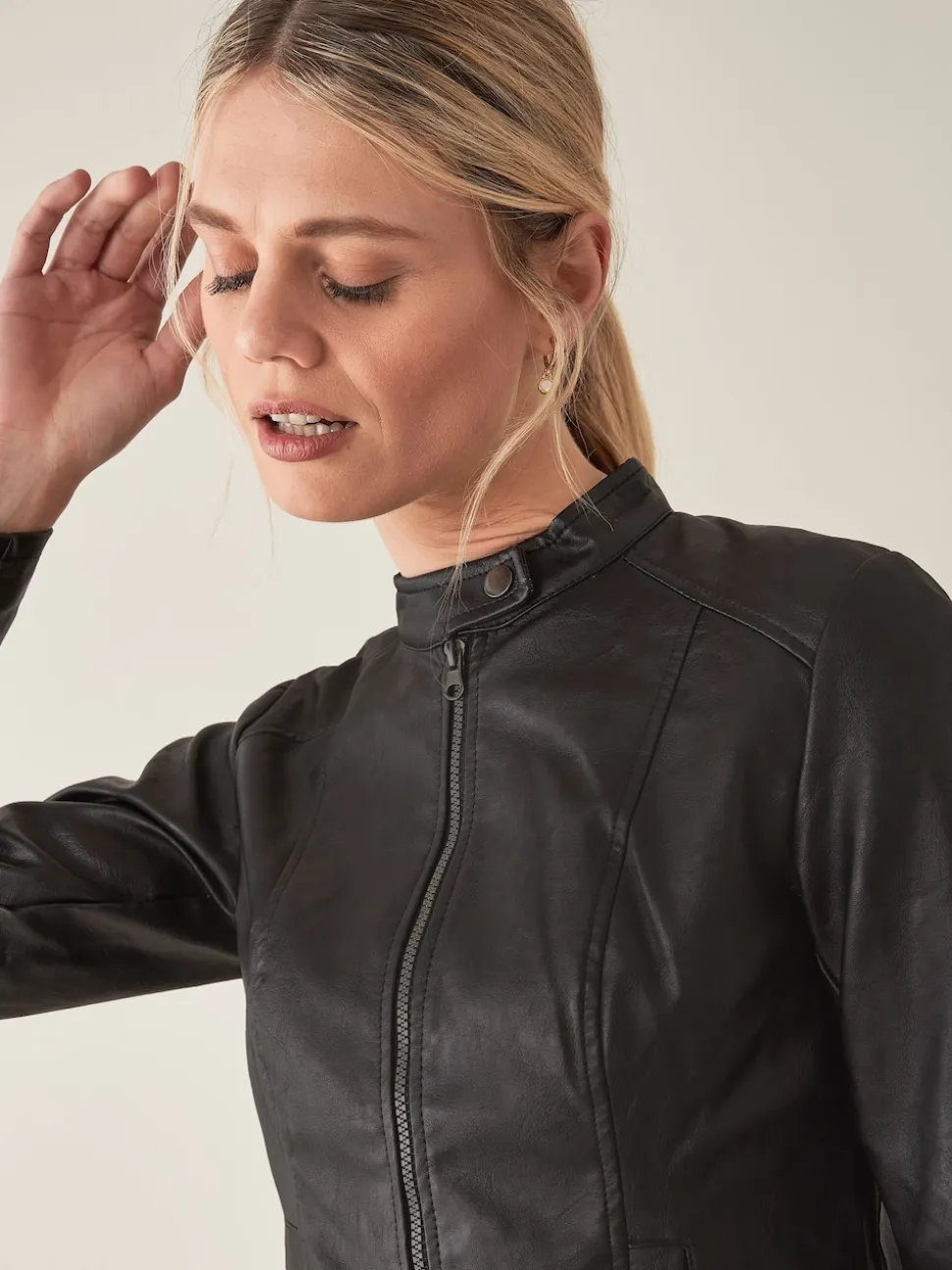 JDY Veste en faux cuir sans col 100% coton