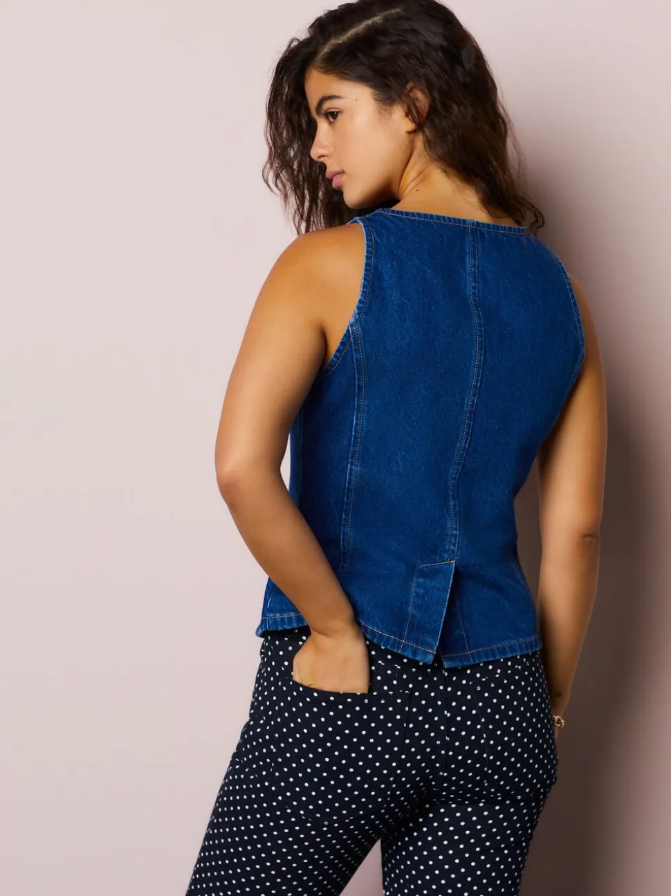 Jean bleu moyen - Gilet boutonné cœur