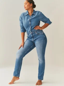 Jean bleu moyen - Jean ajusté extensible taille milieu Hourglass