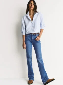 Jean bleu moyen - Jean bootcut Extensible taille Milieu