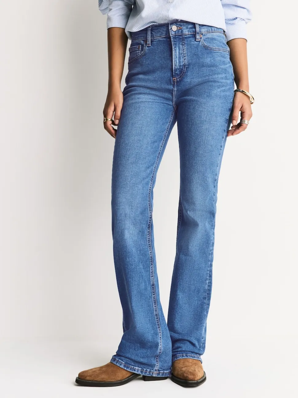 Jean bleu moyen - Jean bootcut Extensible taille Milieu