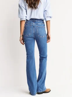 Jean bleu moyen - Jean bootcut Extensible taille Milieu
