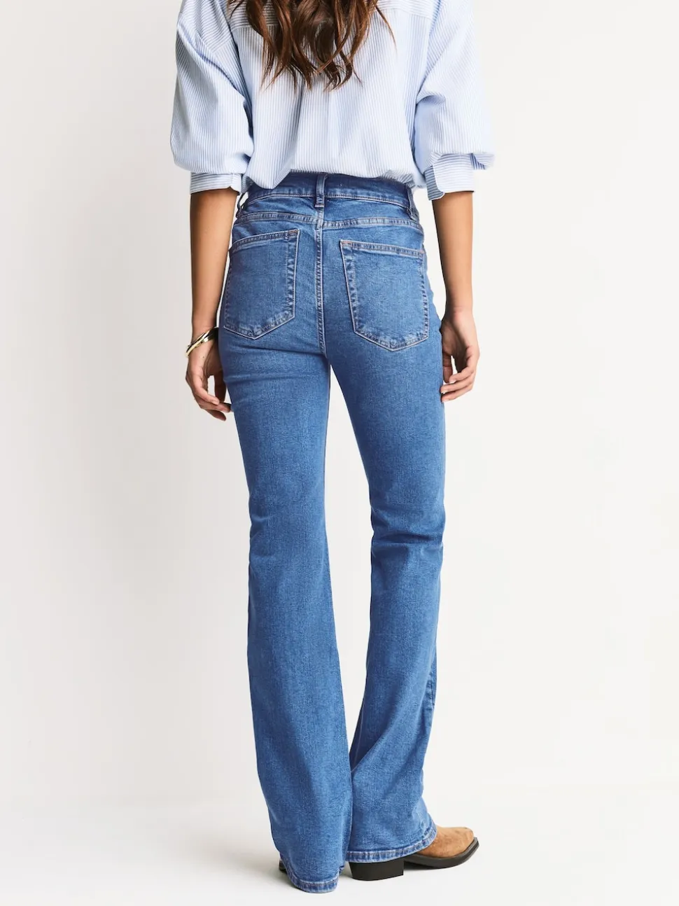 Jean bleu moyen - Jean bootcut Extensible taille Milieu