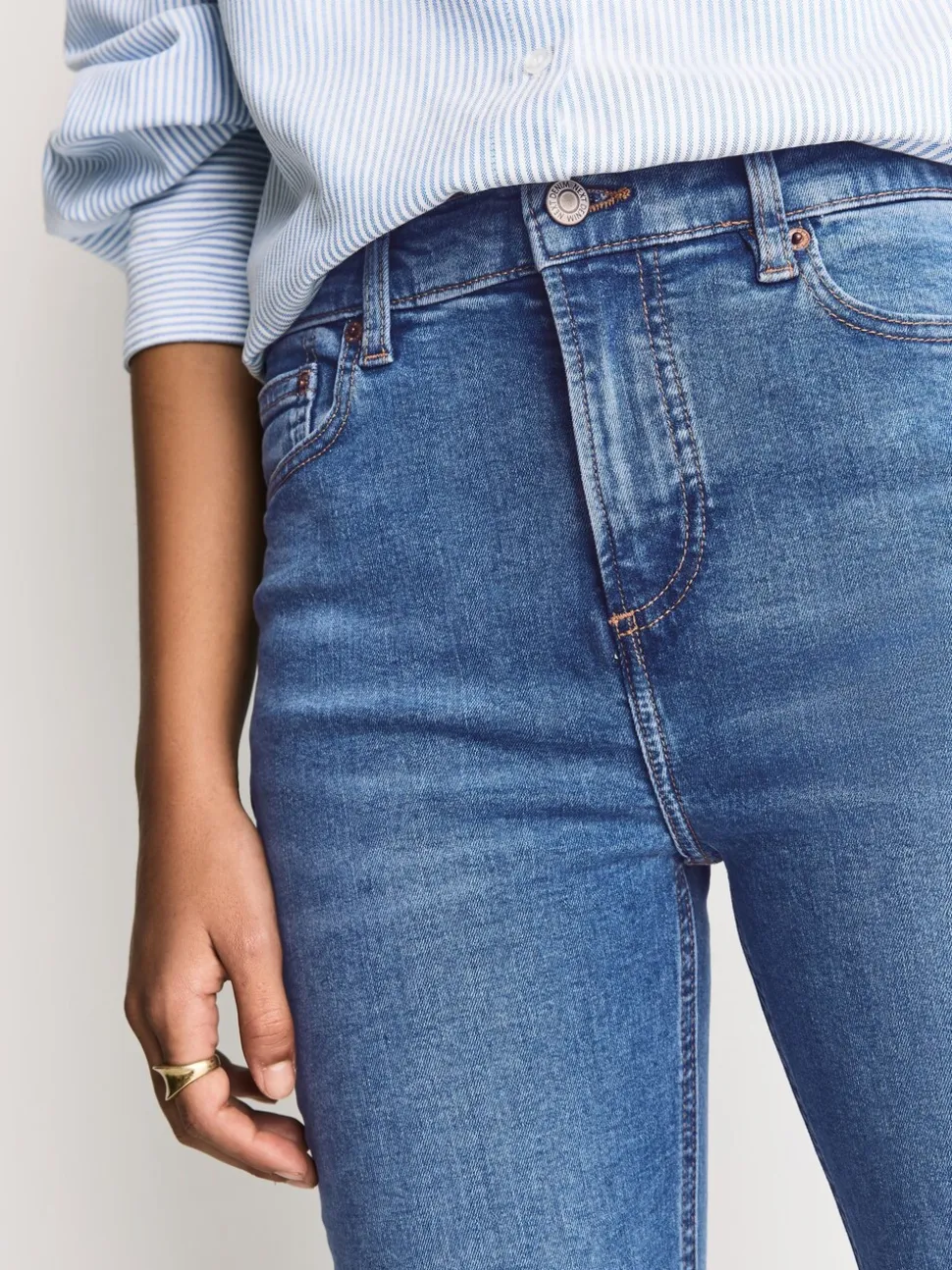 Jean bleu moyen - Jean bootcut Extensible taille Milieu