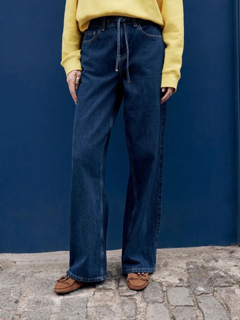 Jean délavé - Jean à jambes larges et taille Joggings