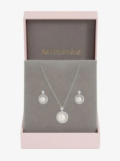 Jon Richard Coffret cadeau plaqué et cubique en zircone perle Halo