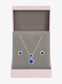 Jon Richard Coffret cadeau plaqué rhodium et zircone cubique Double Halo Sapphire Ensemble