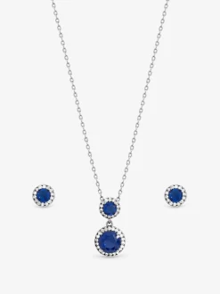 Jon Richard Coffret cadeau plaqué rhodium et zircone cubique Double Halo Sapphire Ensemble